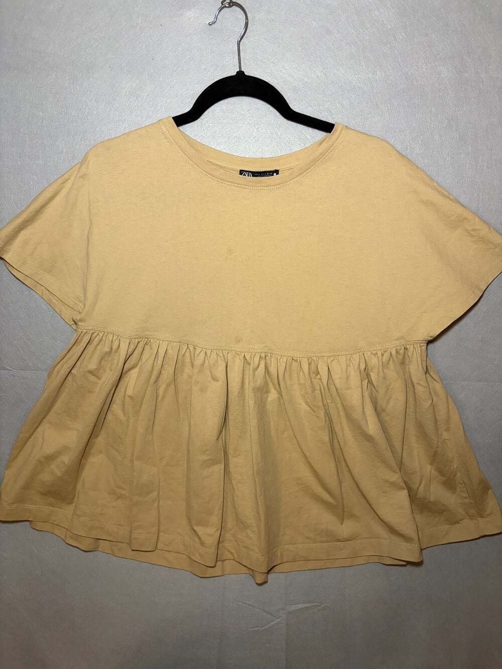 Zara Peplum Tunic Size S Khaki Short Sleeve Smock Top